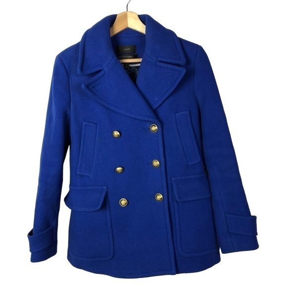 J. Crew Stadium Cloth Majesty Royal Blue Wool Double Breasted Peacoat 4 - Picture 2 of 5